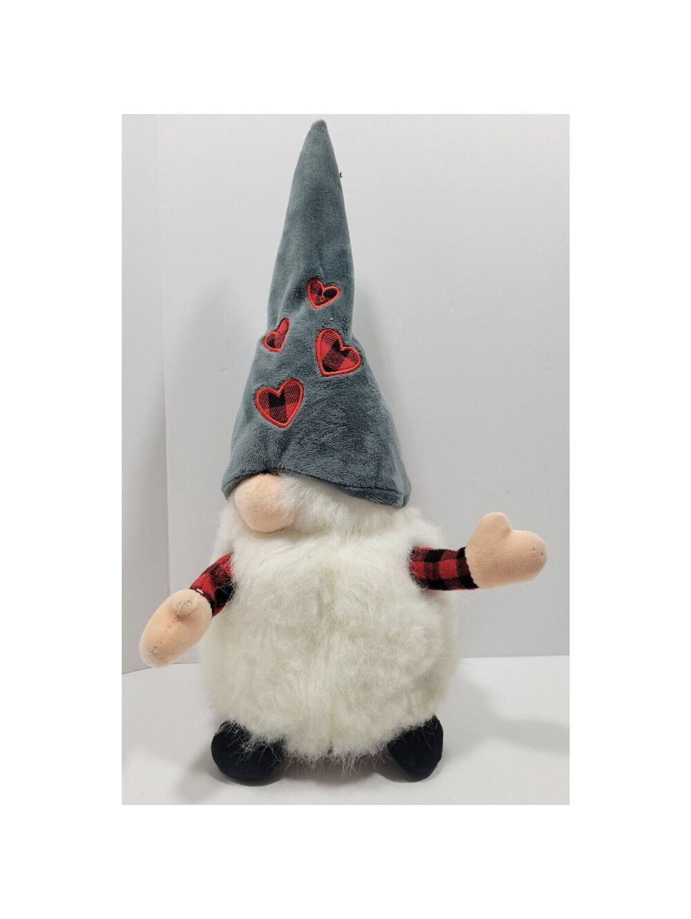 Arkin Progressive Plush Gnome 11" Plaid Hearts Red Gray Black Valentine